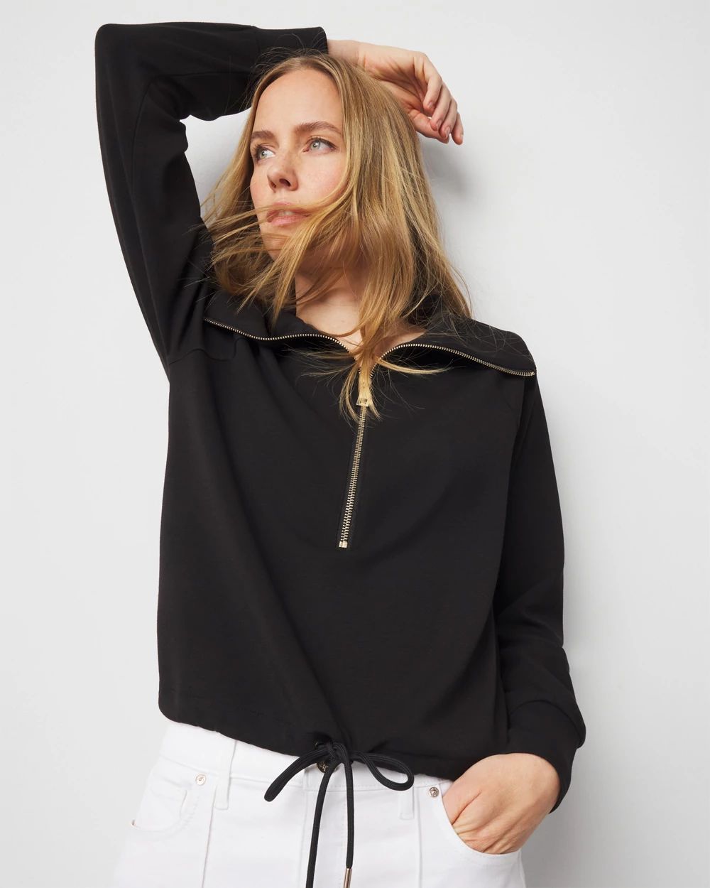 Mock Neck Half Zip Up Sleeveless Top